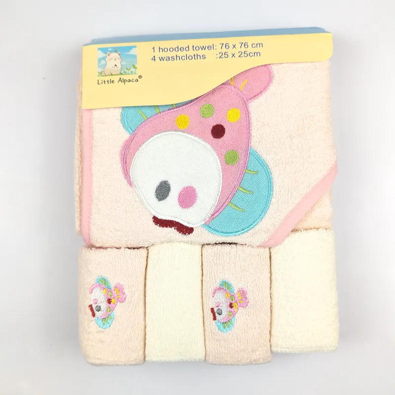 BABY BATH TOWEL+4PCS FACETOWEL FISH PINK - image 4