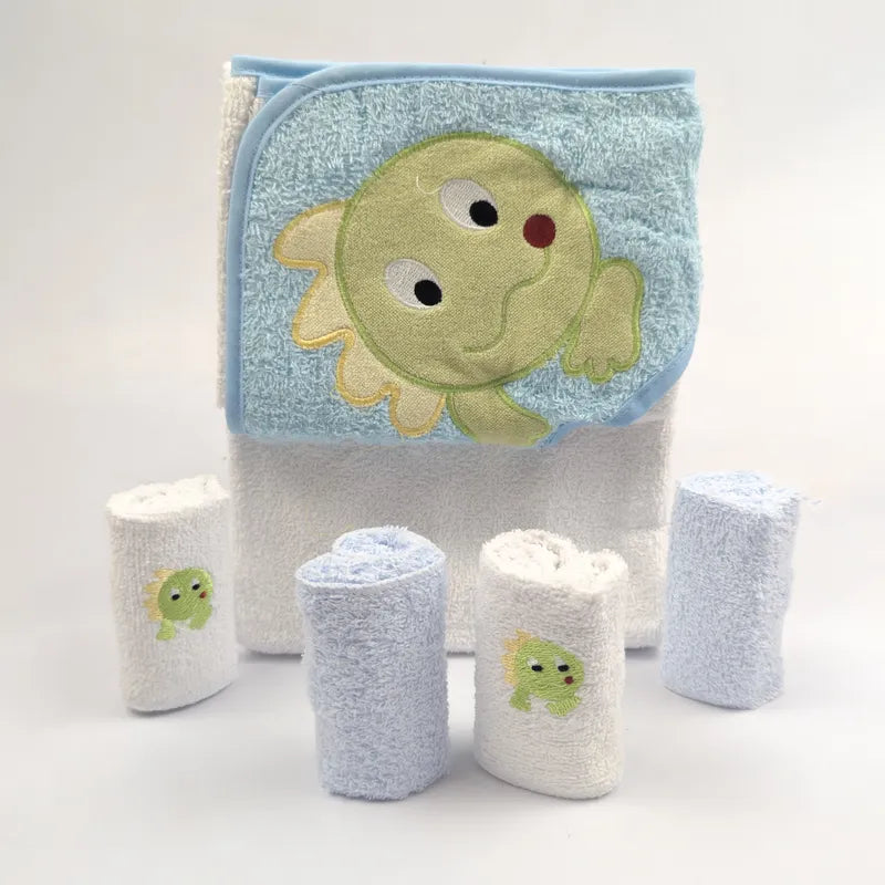BABY BATH TOWEL+4PCS FACETOWEL FROG BLUE - image 2