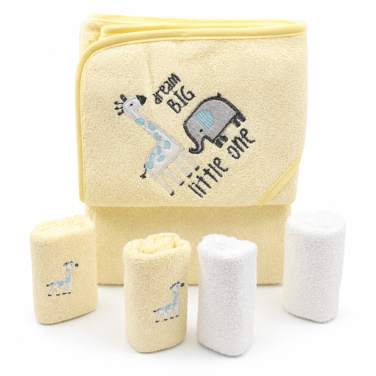 BABY BATH TOWEL+4PCS FACETOWEL GIRAFFE YELLOW
