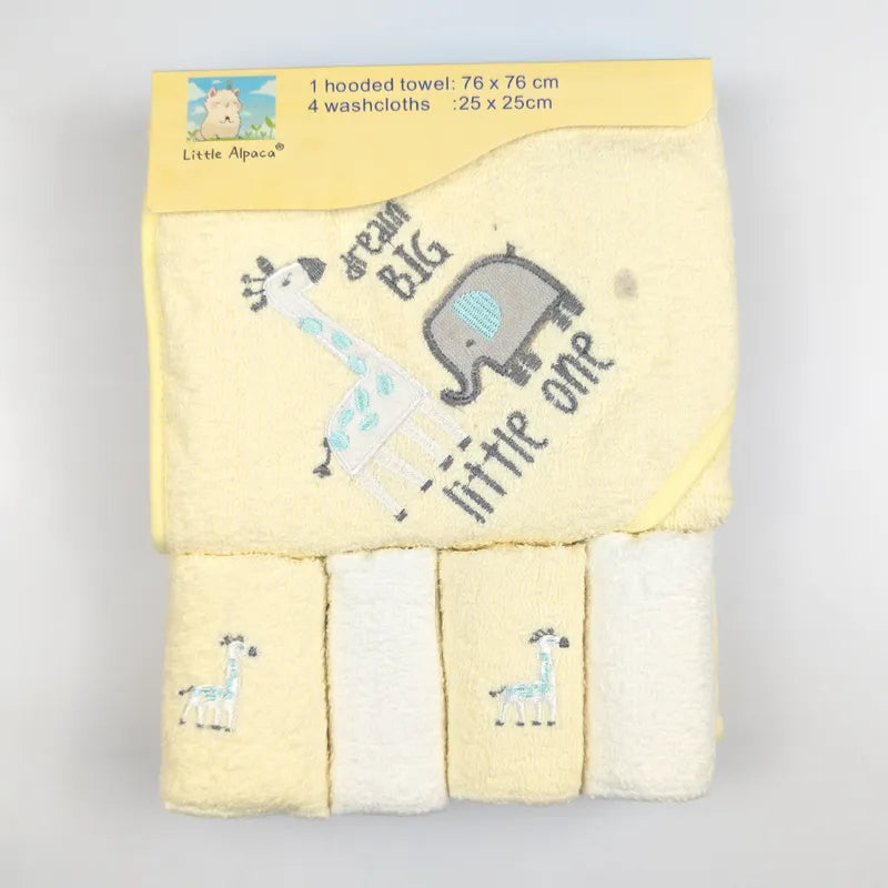 BABY BATH TOWEL+4PCS FACETOWEL GIRAFFE YELLOW - image 4