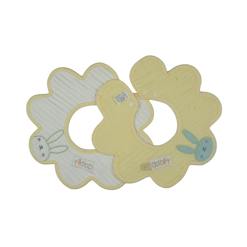 2 PACK BABY BUNNY APPLIQUE FLORAL BIB YELLOW 360 DEGREE COVERAGE