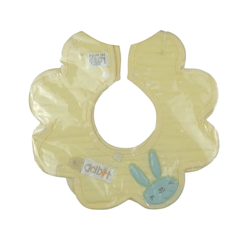 2 PACK BABY BUNNY APPLIQUE FLORAL BIB YELLOW 360 DEGREE COVERAGE