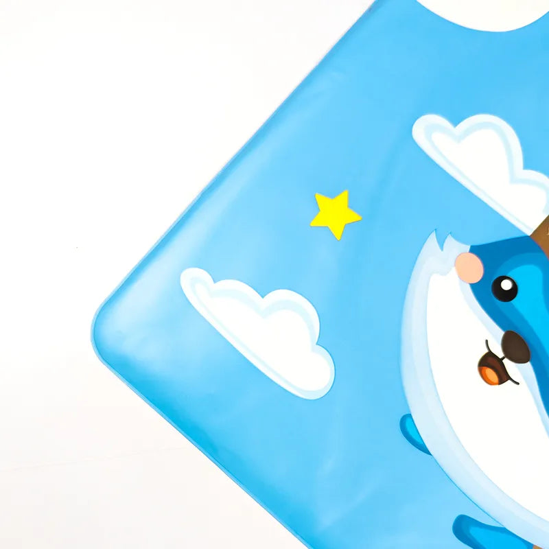 BABY BIB & MAT SET SUPER FOX PRINT SKY BLUE (BPA FREE) NON TOXIC WATERPROOF