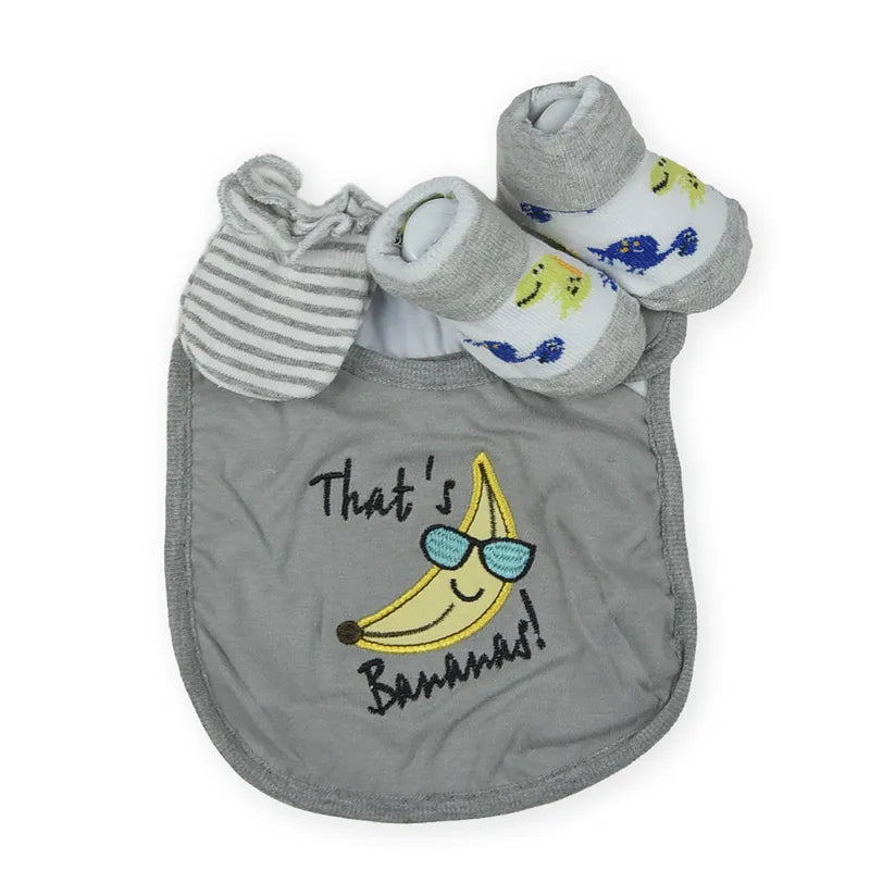BABY Bib SET 3PCS BANANA GREY
