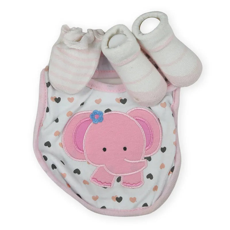 BABY BIB SET 3PCS ELEPHANT PINK