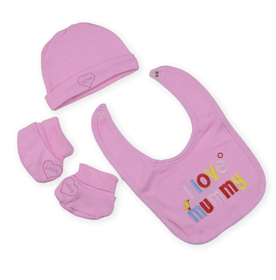 BABY Bib SET 3PCS I LOVE MUMMY PINK