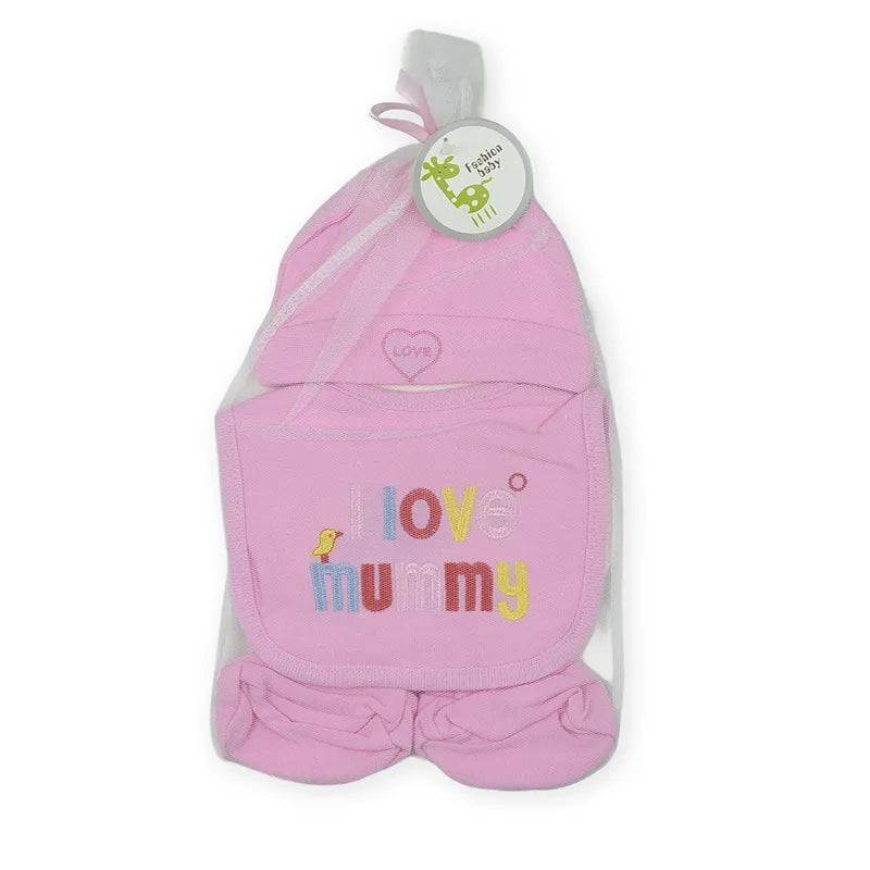 BABY Bib SET 3PCS I LOVE MUMMY PINK - image 2