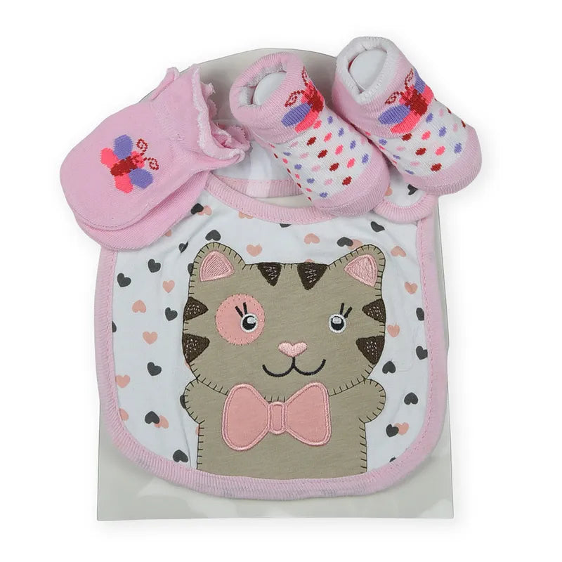 BABY Bib SET 3PCS PINK CAT