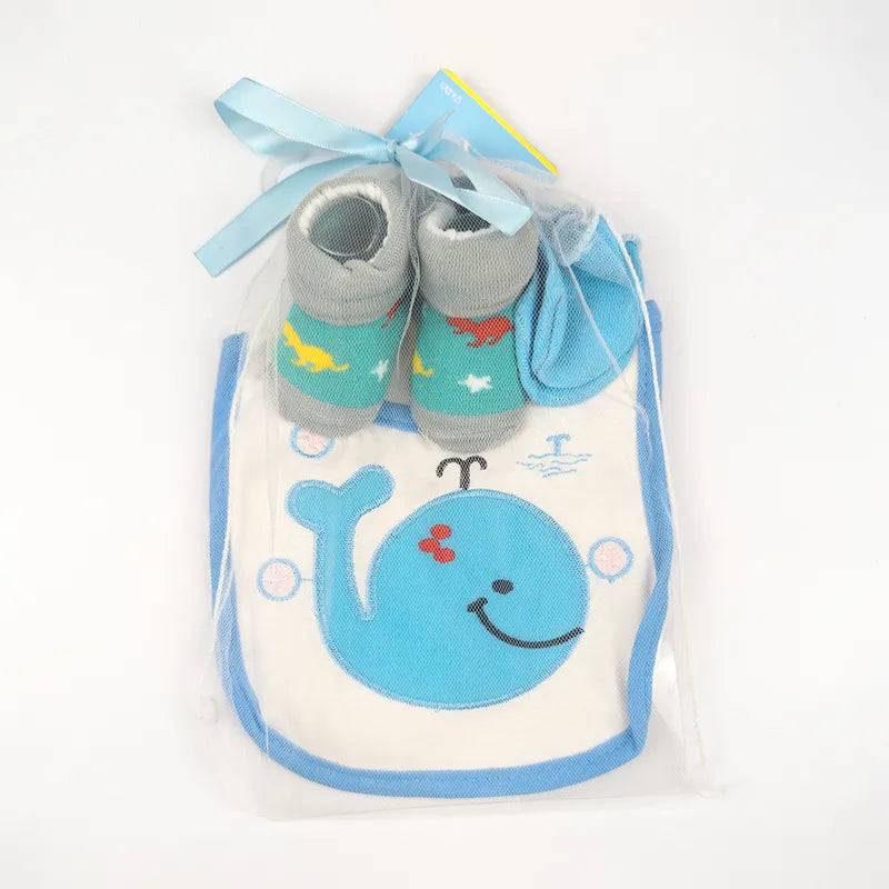 3-PIECE BABY GIFT SET DOLPHIN, SAFARI & NIGHT SKY THEME (BIB, SOCKS & MITTENS) - image 2