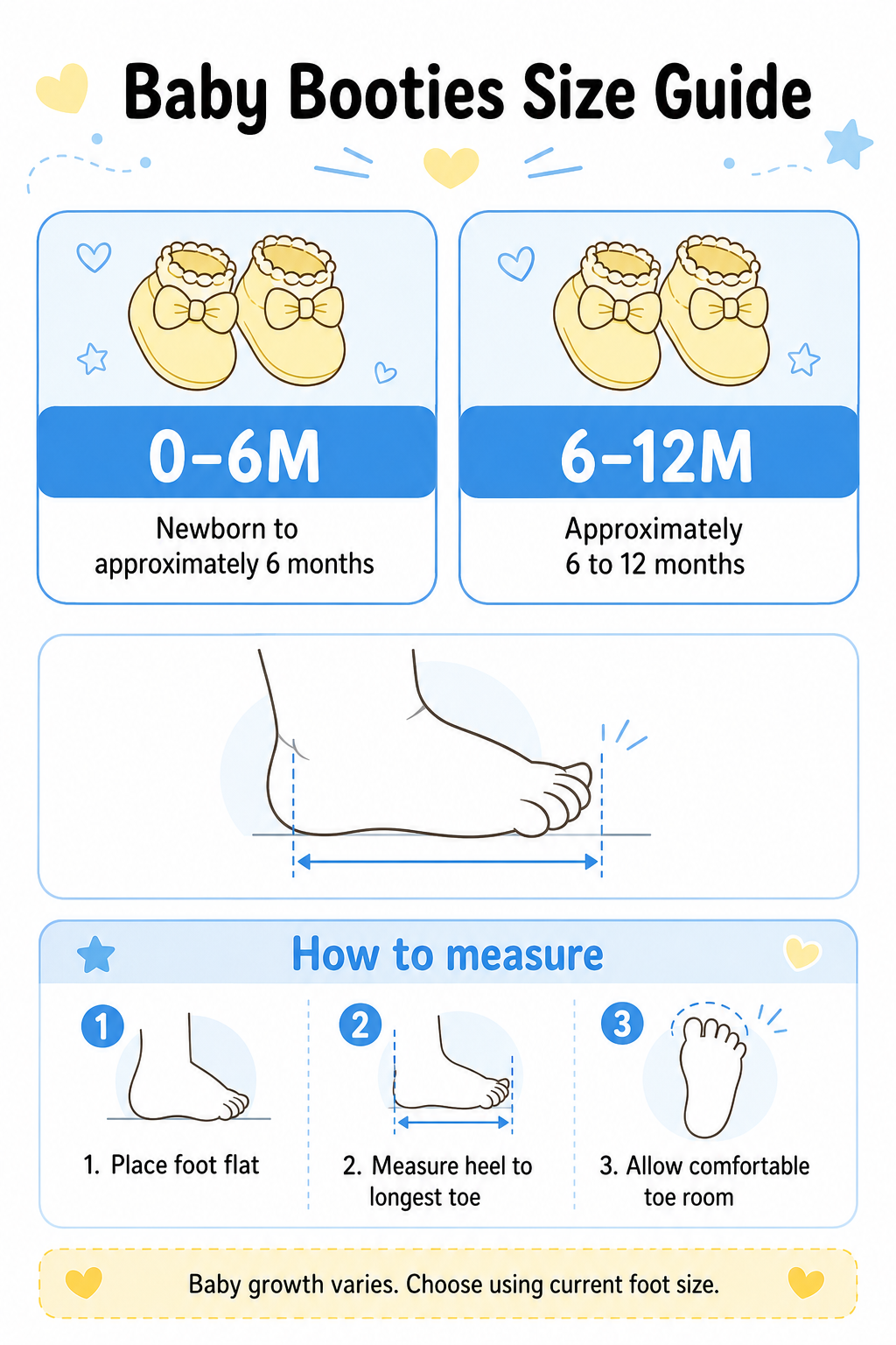 Baby Booties Fancy Yellow Size Guide