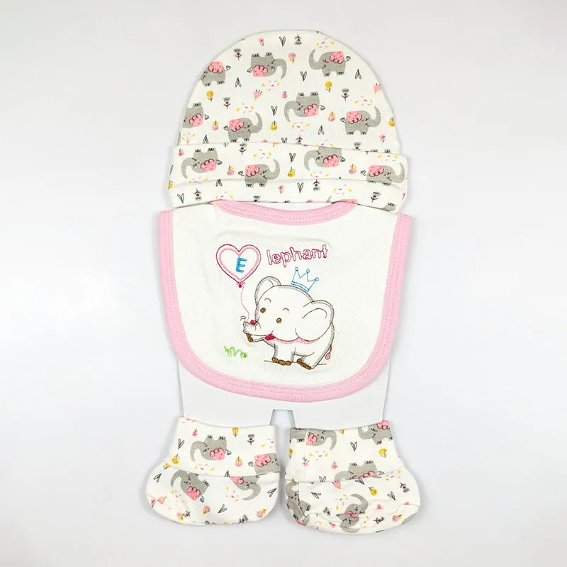 BABY CAP SET 3PCS ELEPHANT PINK