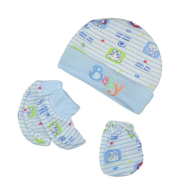 BABY CAP SET PRINTED BLUE