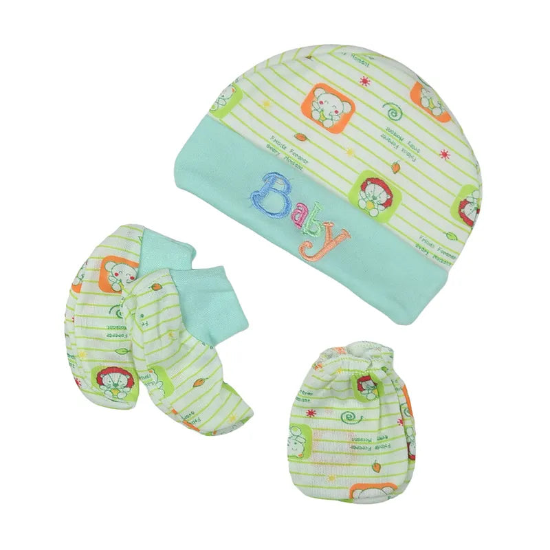 BABY CAP SET PRINTED GREEN
