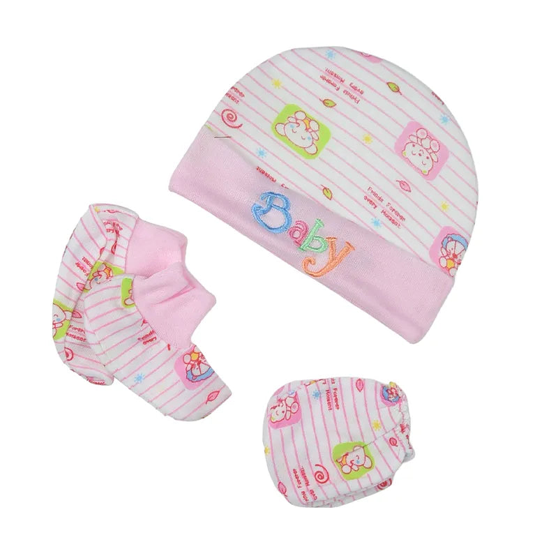 BABY CAP SET PRINTED PINK