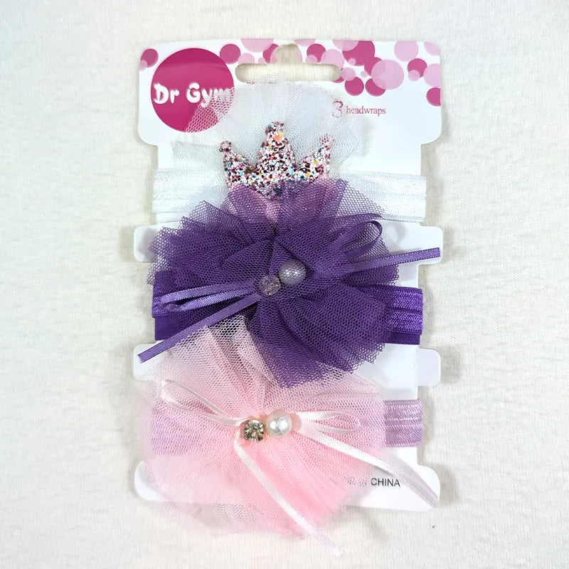BABY CROWN & FLOWER HEADBAND SET 3PCS