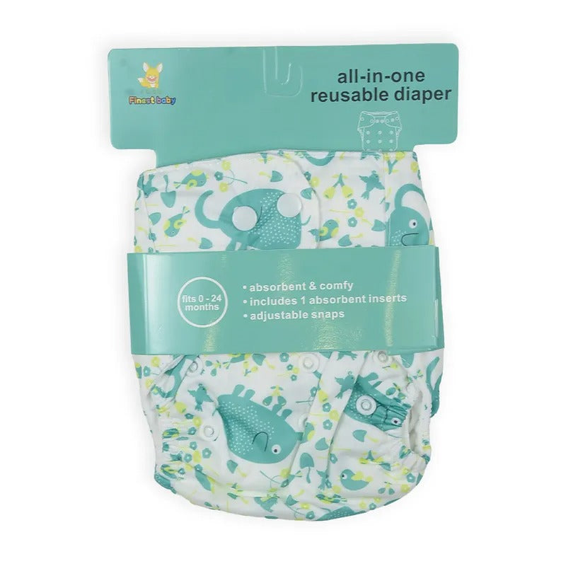 Baby Diaper Button Birds Printed Green