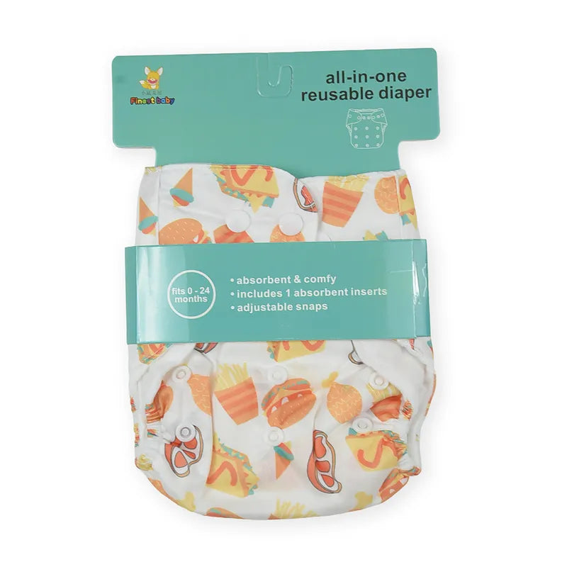 BABY DIAPER BUTTON FAST FOOD PRINTED ORANGE