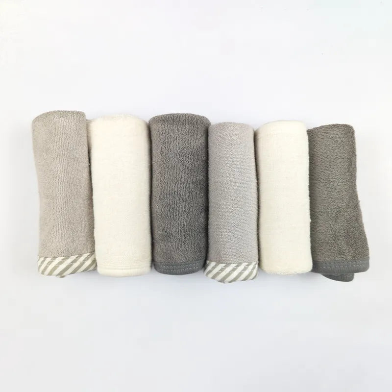 LITTLE GIANTS PACK OF 6 BABY FACE TOWELS-GREY & WHITE NEUTRAL TONES (10x10)