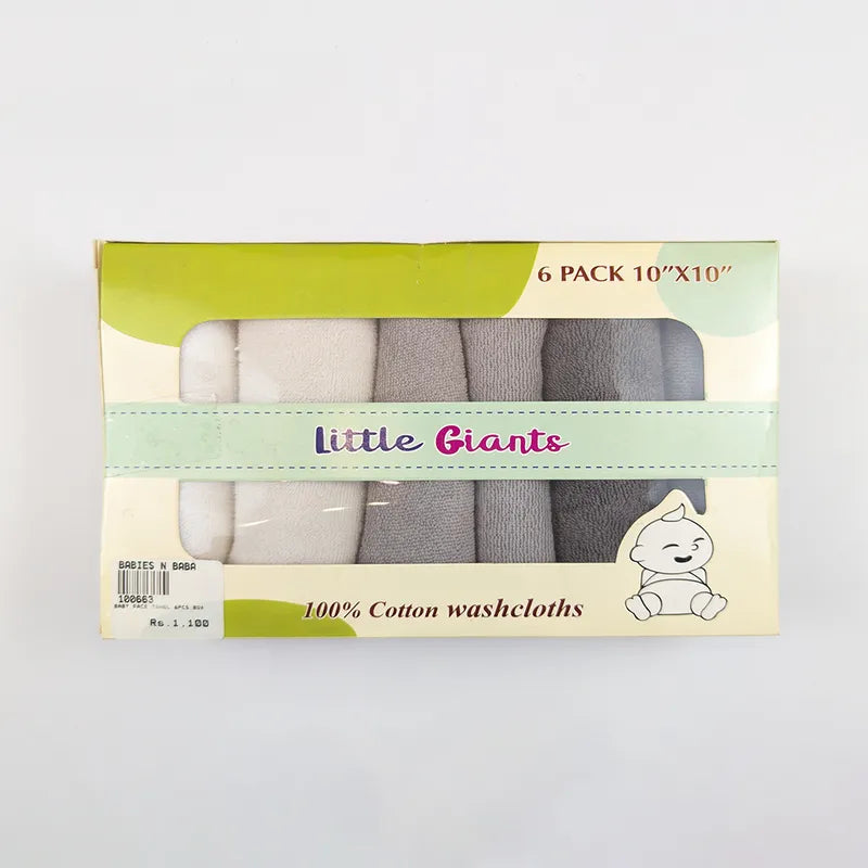 LITTLE GIANTS PACK OF 6 BABY FACE TOWELS-GREY & WHITE NEUTRAL TONES (10x10) - image 2