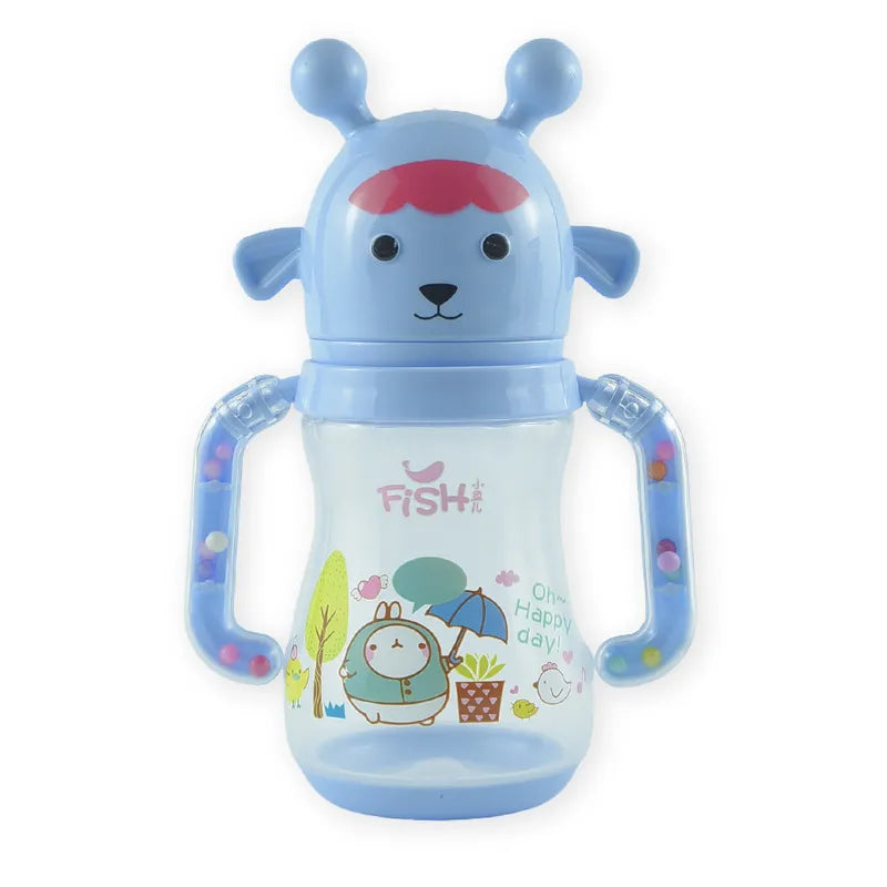 BABY FEEDING BOTTLE ANIMAL BLUE RATTLE HANDLE FISH - image 3