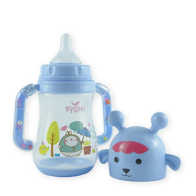 BABY FEEDING BOTTLE ANIMAL BLUE RATTLE HANDLE FISH - image 2