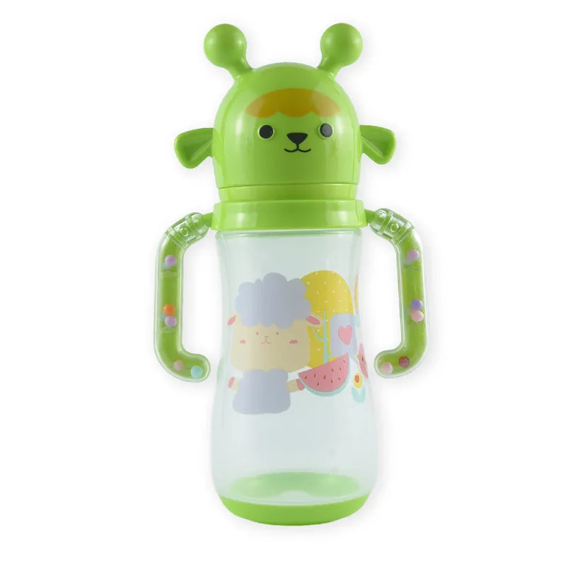 BABY FEEDING BOTTLE ANIMAL GREEN RATTLE HANDLE FISH