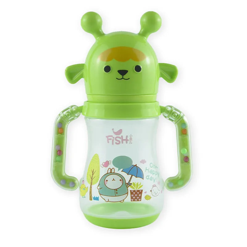 BABY FEEDING BOTTLE ANIMAL GREEN RATTLE HANDLE FISH - image 3