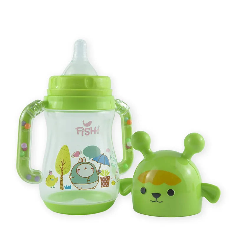 BABY FEEDING BOTTLE ANIMAL GREEN RATTLE HANDLE FISH - image 2