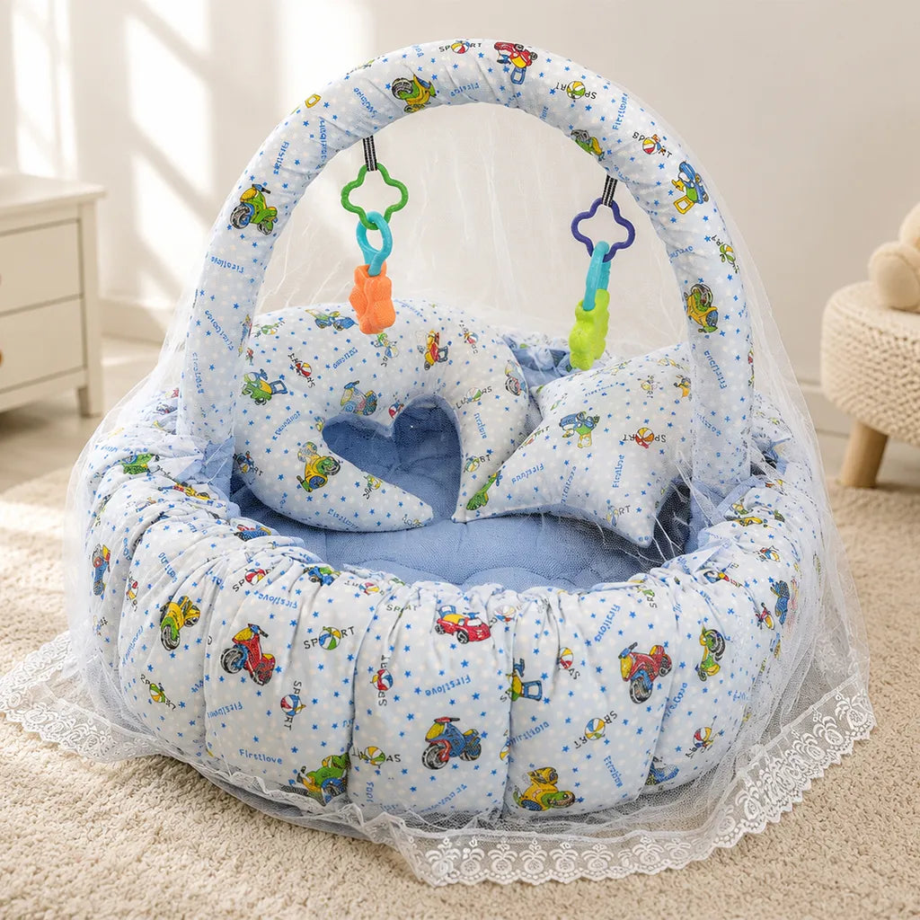 BABY FLOWER BEDSET PRINTED 6PCS BLUE
