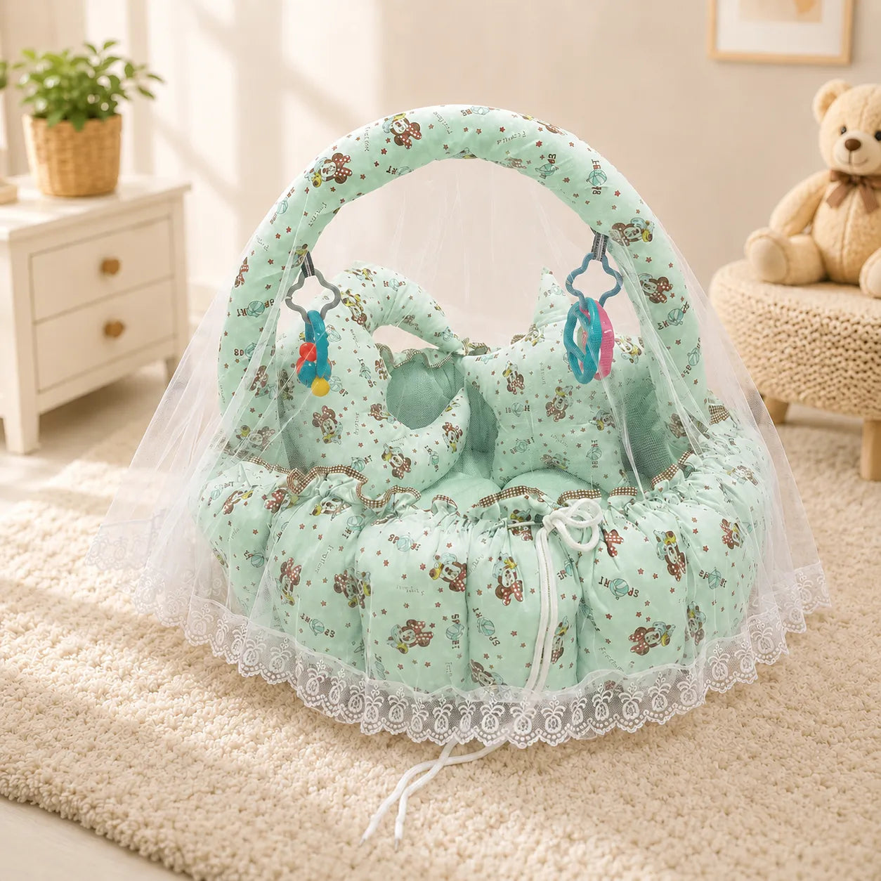 BABY FLOWER BEDSET PRINTED 6PCS GREEN