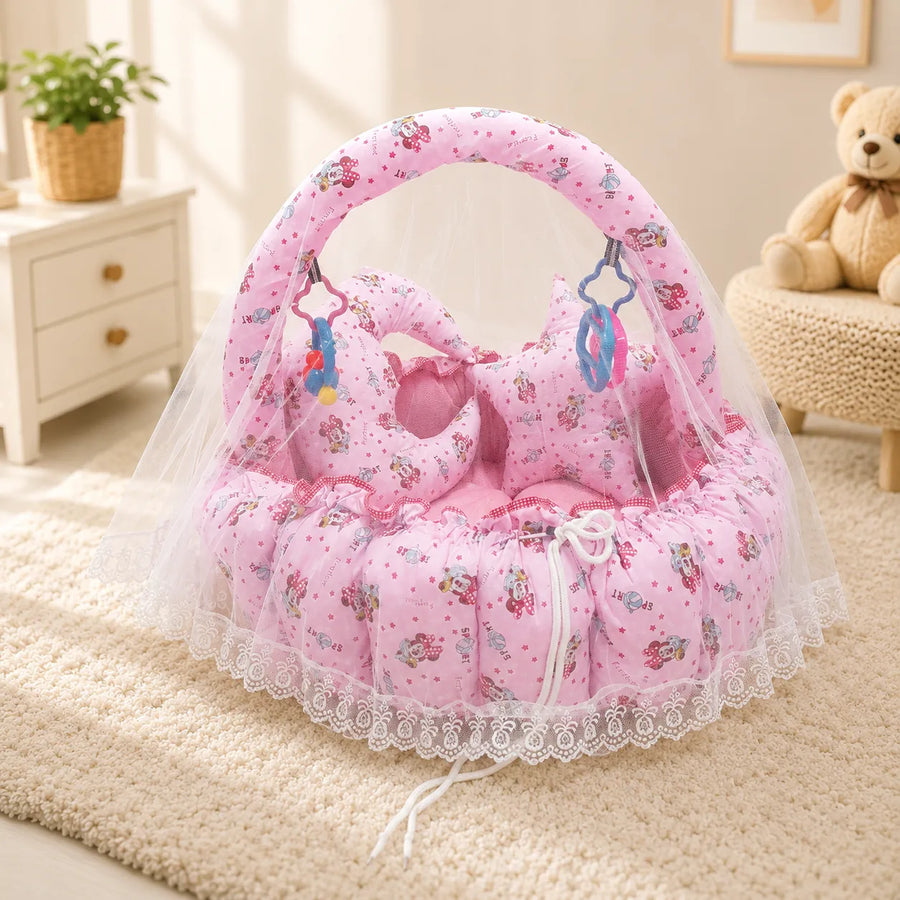 BABY FLOWER BEDSET PRINTED 6PCS PINK
