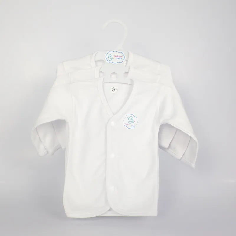 Additional view of white full-sleeve cotton baby vests from the pack of 3