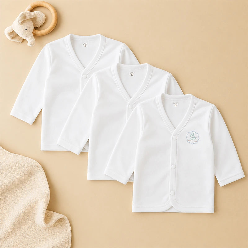 White full-sleeve cotton baby vests, pack of 3