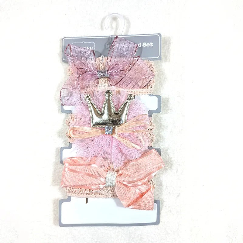 Baby Girl Crown & Boo Headband Set 3pcs Peach