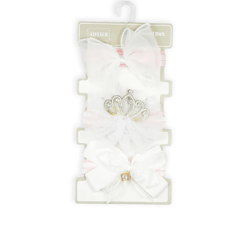 BABY GIRL CROWN AND BOO HEADBAND SET 3PCS WHITE
