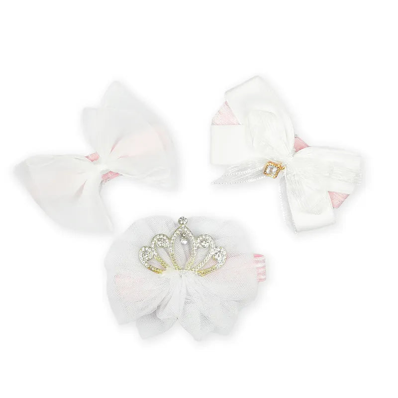 BABY GIRL CROWN AND BOO HEADBAND SET 3PCS WHITE