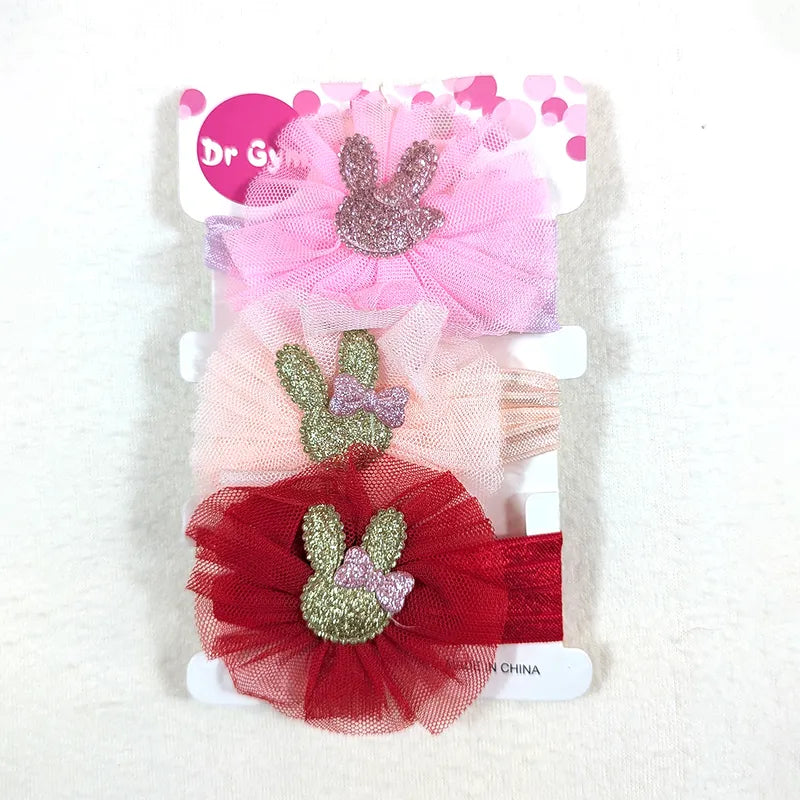 BABY GIRL FANCY BUNNY HEADBAND SET 3PCS