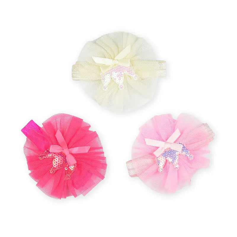 BABY GIRL FANCY CROWN HEADBAND SET 3 PCS (PINK, BABY PINK & OFF WHITE)