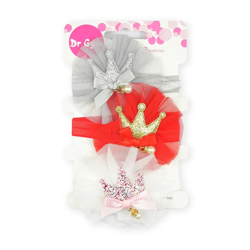 BABY GIRL FANCY CROWN HEADBAND SET 3 PCS