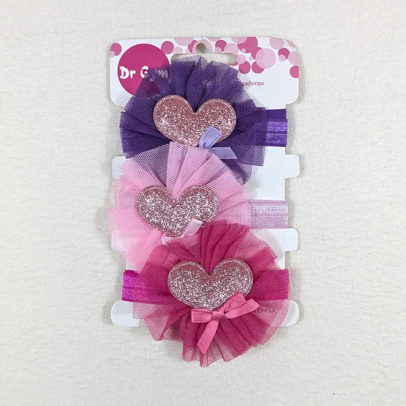 BABY GIRL FANCY HEART HEADBAND SET 3PCS