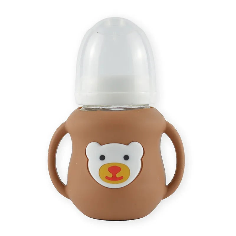 BABY GLASS FEEDER BEAR HANDLE BROWN