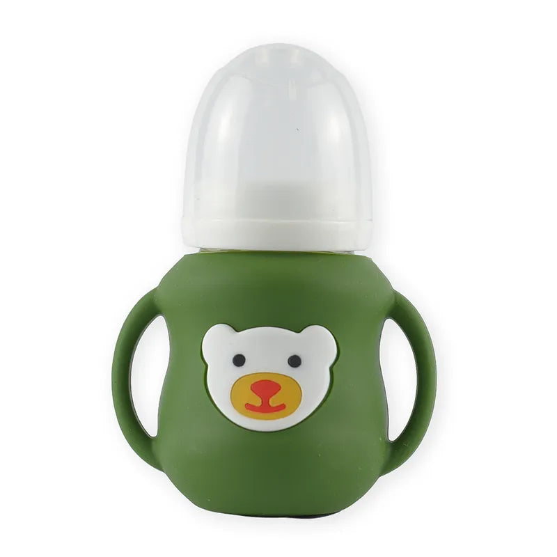 BABY GLASS FEEDER BEAR HANDLE GREEN