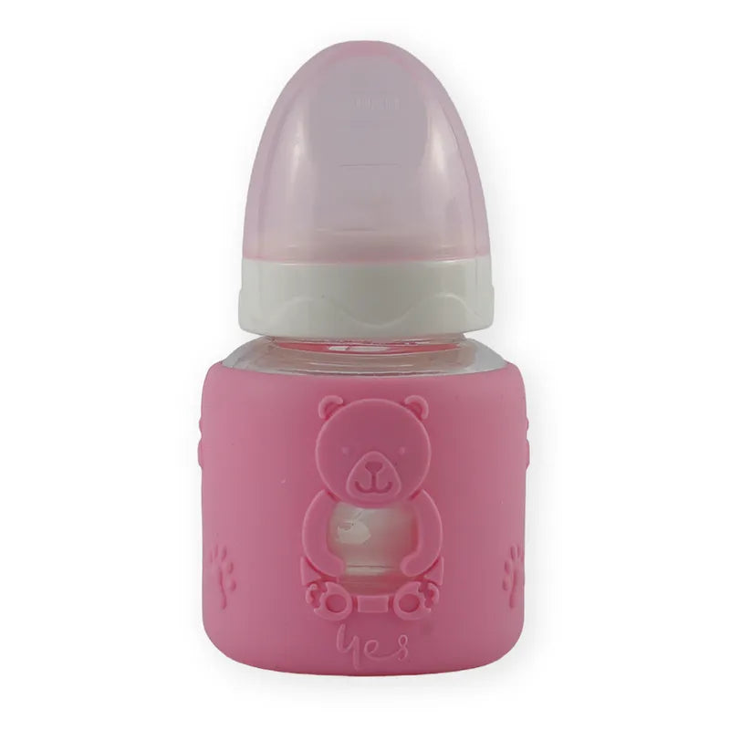 BABY GLASS FEEDER BEAR PINK YES