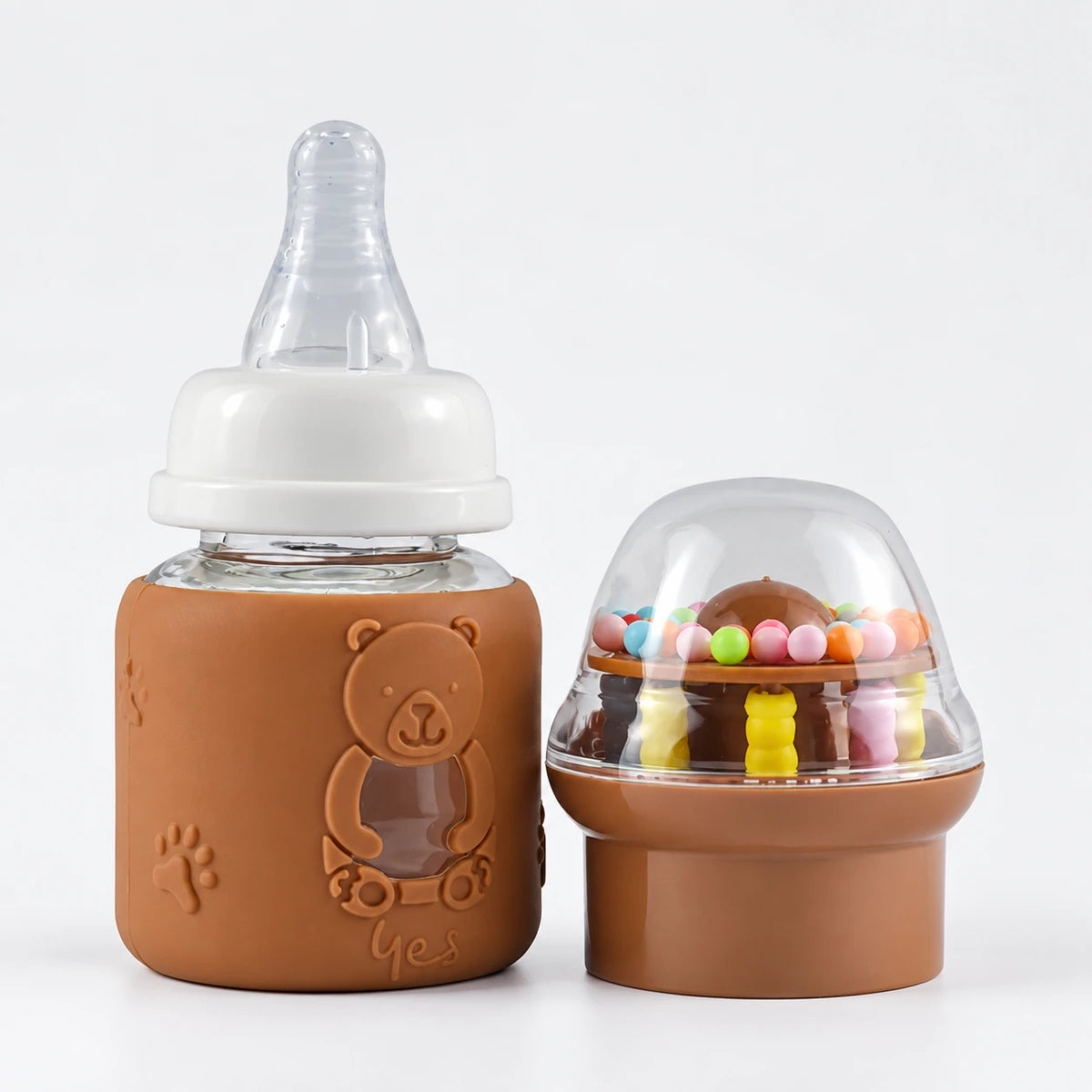 BABY GLASS FEEDER BROWN RATTLE CAP YES - image 2