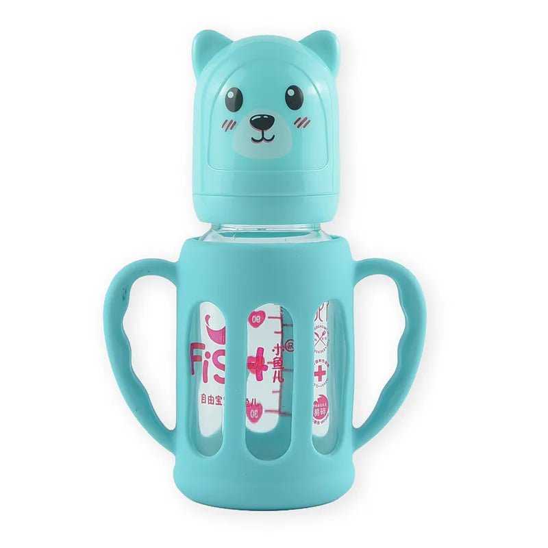 BABY GLASS FEEDER CARTOON BEAR CYAN FISH