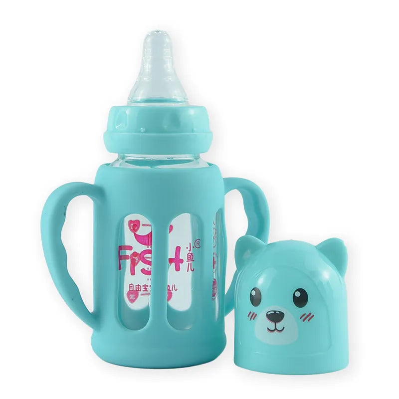 BABY GLASS FEEDER CARTOON BEAR CYAN FISH - image 2
