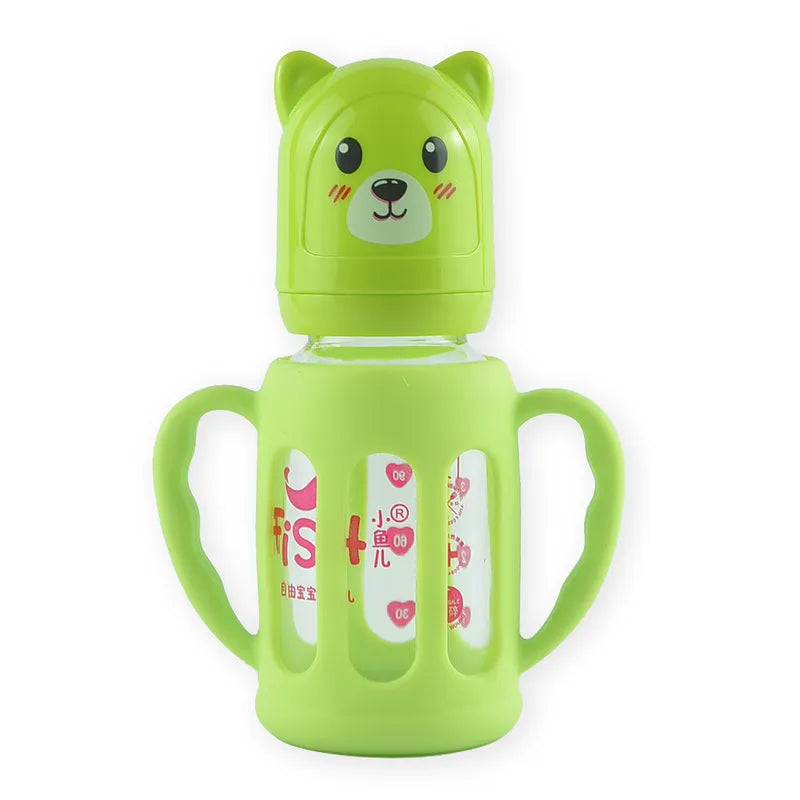 BABY GLASS FEEDER CARTOON BEAR GREEN FISH