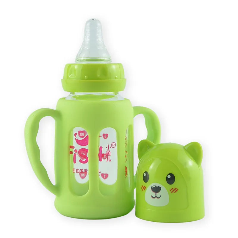 BABY GLASS FEEDER CARTOON BEAR GREEN FISH - image 2