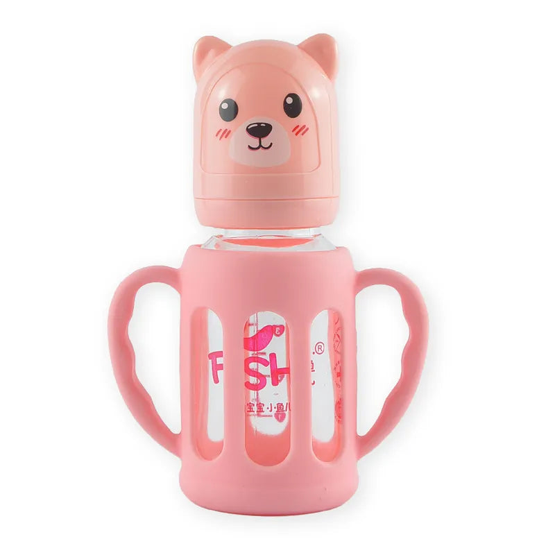 BABY GLASS FEEDER CARTOON BEAR PINK FISH