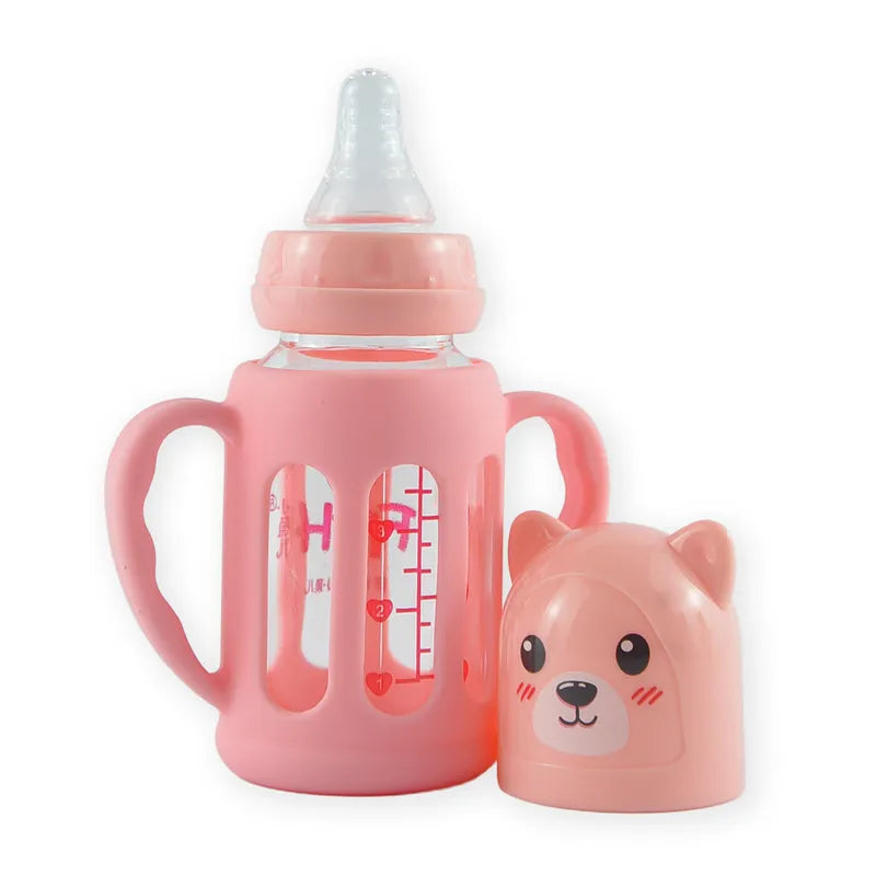 BABY GLASS FEEDER CARTOON BEAR PINK FISH - image 2